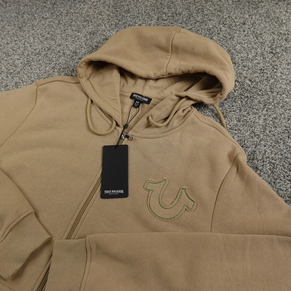 NEW True Religion Hoodie Mens XL Brown Buddha Full Zip Sweatshirt Sweater Jacket